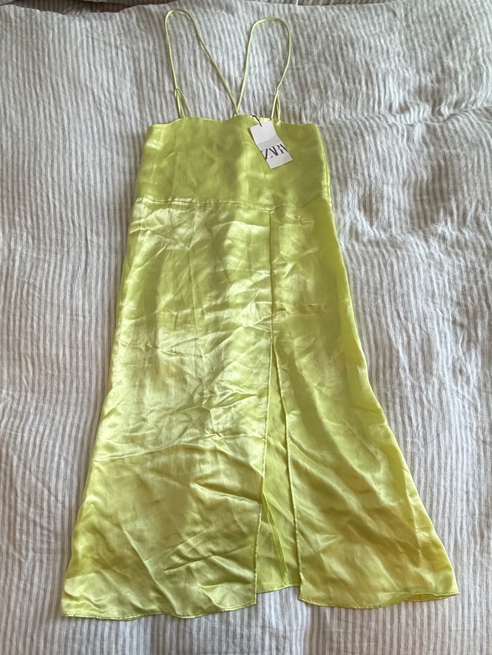 NWT Zara Neon Green/Yellow  Satin Slip Dress